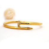 Gold-Plated Nail Design Bangle with Crystal Accents