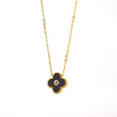 Elegant Enamel Clover Pendant with Crystal Center