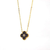 Elegant Enamel Clover Pendant with Crystal Center