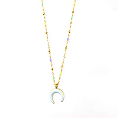 Gold Crescent Moon Pendant with Multicolor Bead Chain