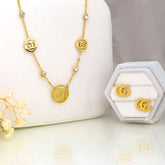 Luxury GG Monogram Necklace & Earrings Set – Gold Plated