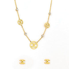 CC Logo Gold Necklace & Earrings Set
