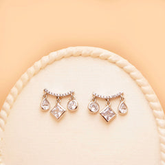 Crystal Charm Curve Stud Earrings