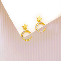Celestial Star & Moon Stud Earrings – Gold with Crystals