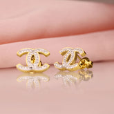 Double C Crystal Stud Earrings