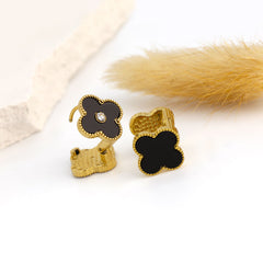 Clover Huggie Earrings with Crystal Center