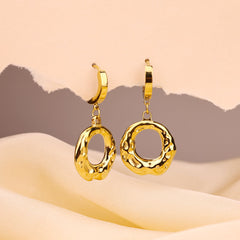 Molten Texture Gold Dangle Earrings