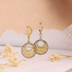 Greek Sunburst Crystal Drop Earrings