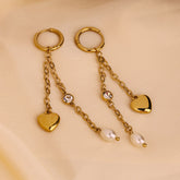 Golden Heart Pearl Drop Earrings
