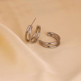 Double Band Silver Mini Hoops