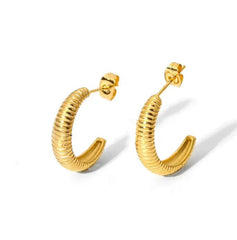 Ribbed Coil Gold Hoop Earrings