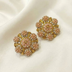 Floral Stone Cluster Stud Earrings