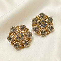 Floral Stone Cluster Stud Earrings