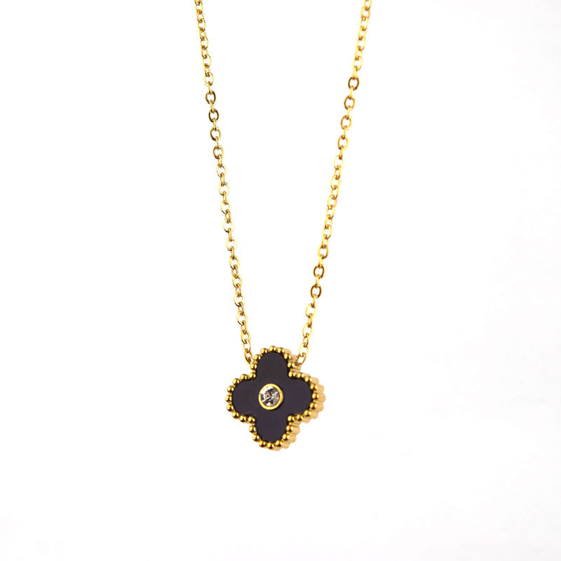 Elegant Enamel Clover Pendant with Crystal Center