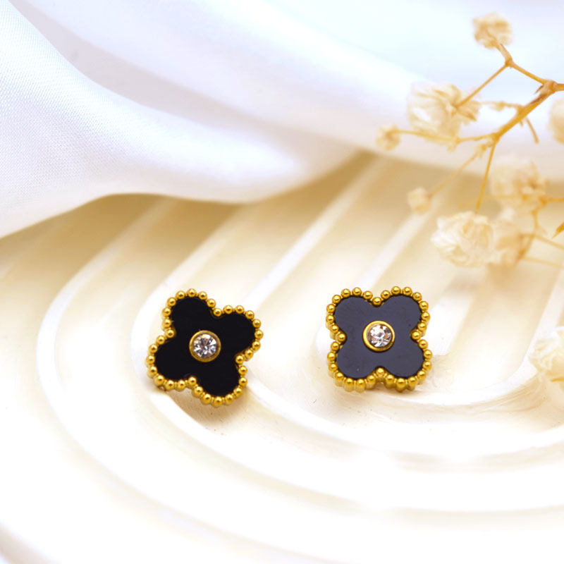 Enamel Clover Spark Stud Earrings