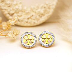 Crystal Emblem Circle Stud Earrings