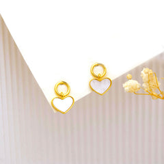 Golden Heart Mother of Pearl Drop Earrings