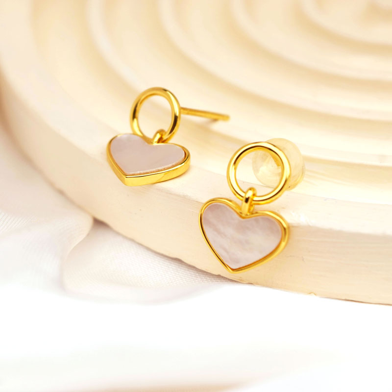 Golden Heart Mother of Pearl Drop Earrings