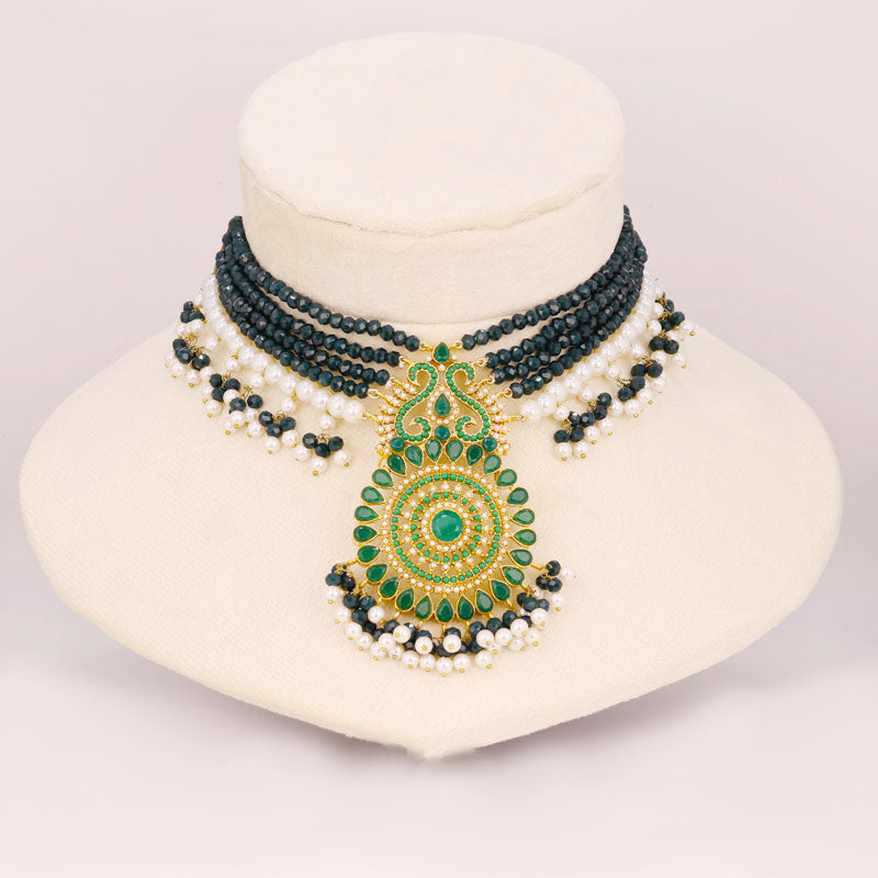 Noor Emerald Crystal Layered Necklace Set