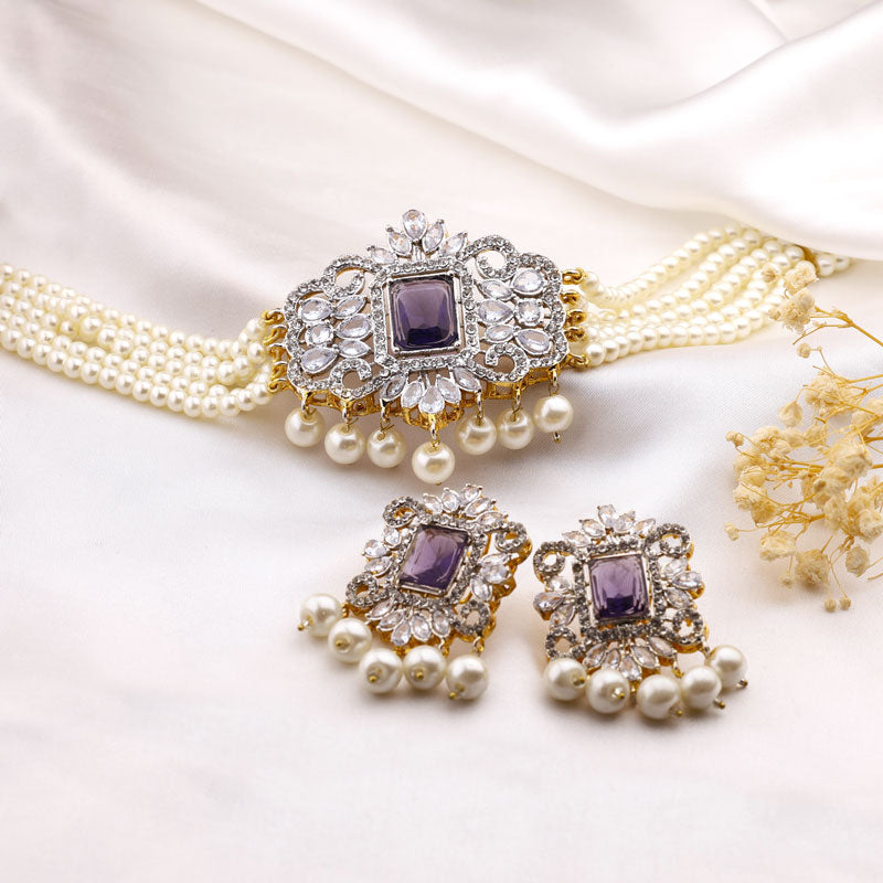 Regal Bloom Pearl & Stone Choker Set