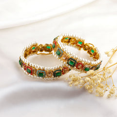 Noor Pearl-Trimmed Gold Bangles