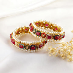 Noor Pearl-Trimmed Gold Bangles