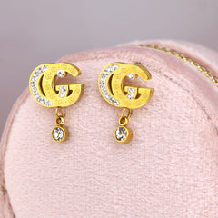Crystal Drop Double G Stud Earrings