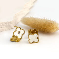 Clover Huggie Earrings with Crystal Center