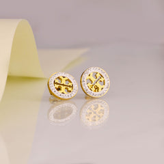 Crystal Emblem Circle Stud Earrings