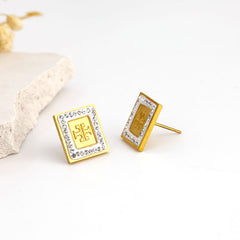 Square Stud Crystal Frame Earrings